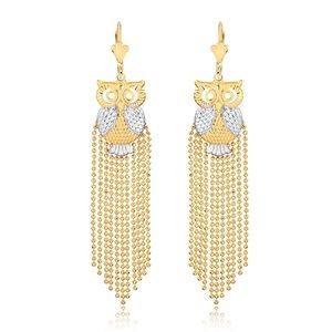 Beautiful long owl shape earrings, gold layered.